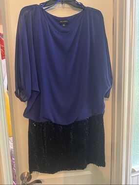I.N. Studio dress with Cobalt Blue top and Black Sequin Mini Skirt